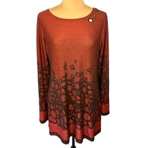 Max & Rina Dark Red Abstract Print Tunic, Size M
